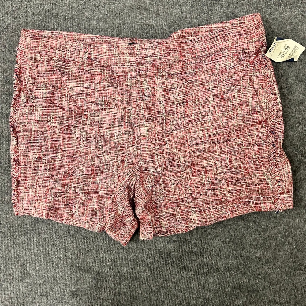 Banana Republic Shorts Womens Size 14 Red Tweed Fringe Trim New Cotton Blend